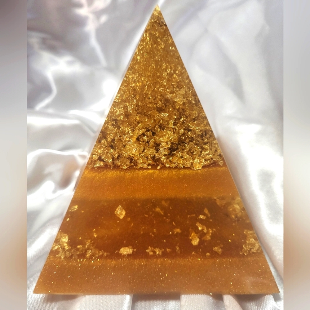 One of a kind, hand made Gold Flake Resin Pyramid